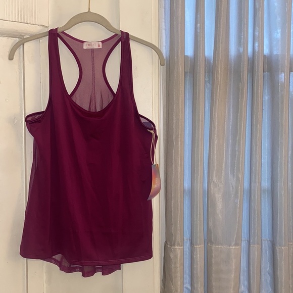 Sweat by Whitney Port NWT Mesh Back Racerback Yoga Tank Top in Purple Size L - Picture 5 of 11